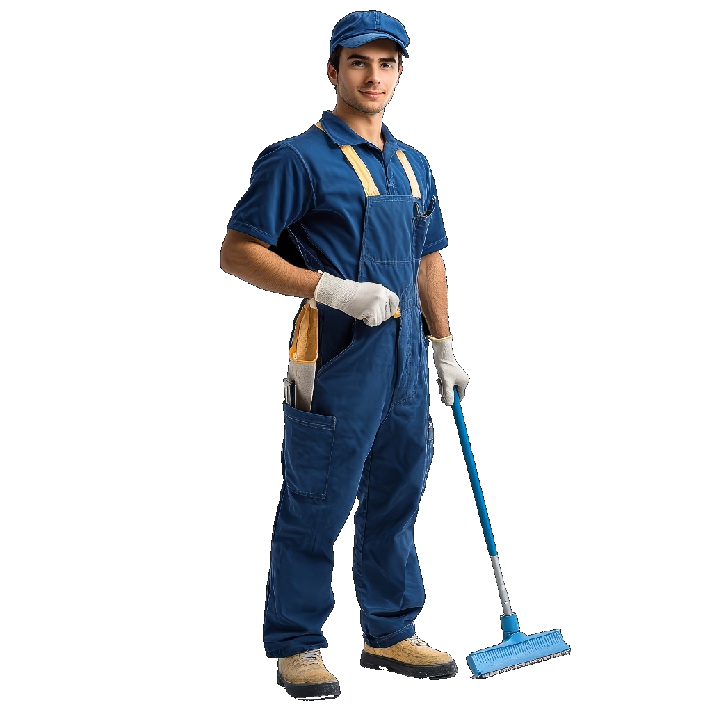 Addetto alle pulizie professionali in uniforme